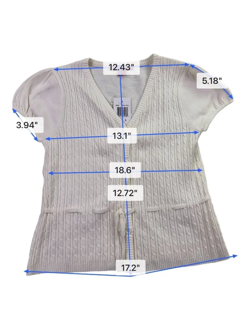 Takeout Girls White Short Sleeve Knit Cardigan Button Front Size L